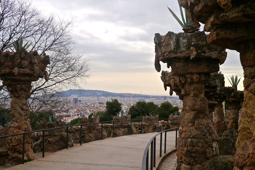 Walkway through Park Güell that looked over the city