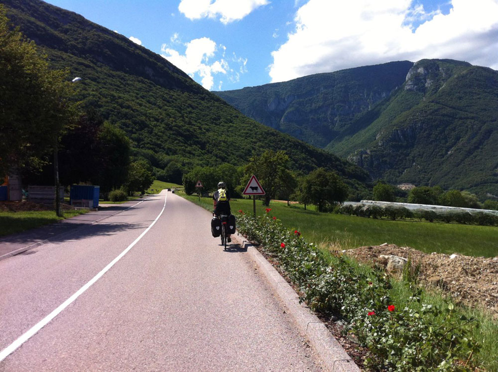 Beautiful scenery as the alps loom ahead